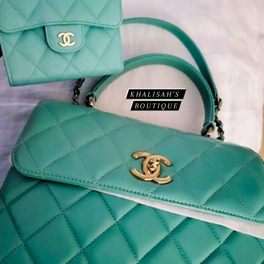 BNIB! Ultra Rare! Authentic Chanel Trendy CC 21S Tiffany Blue GHW FULLSET - Picture 5 of 15